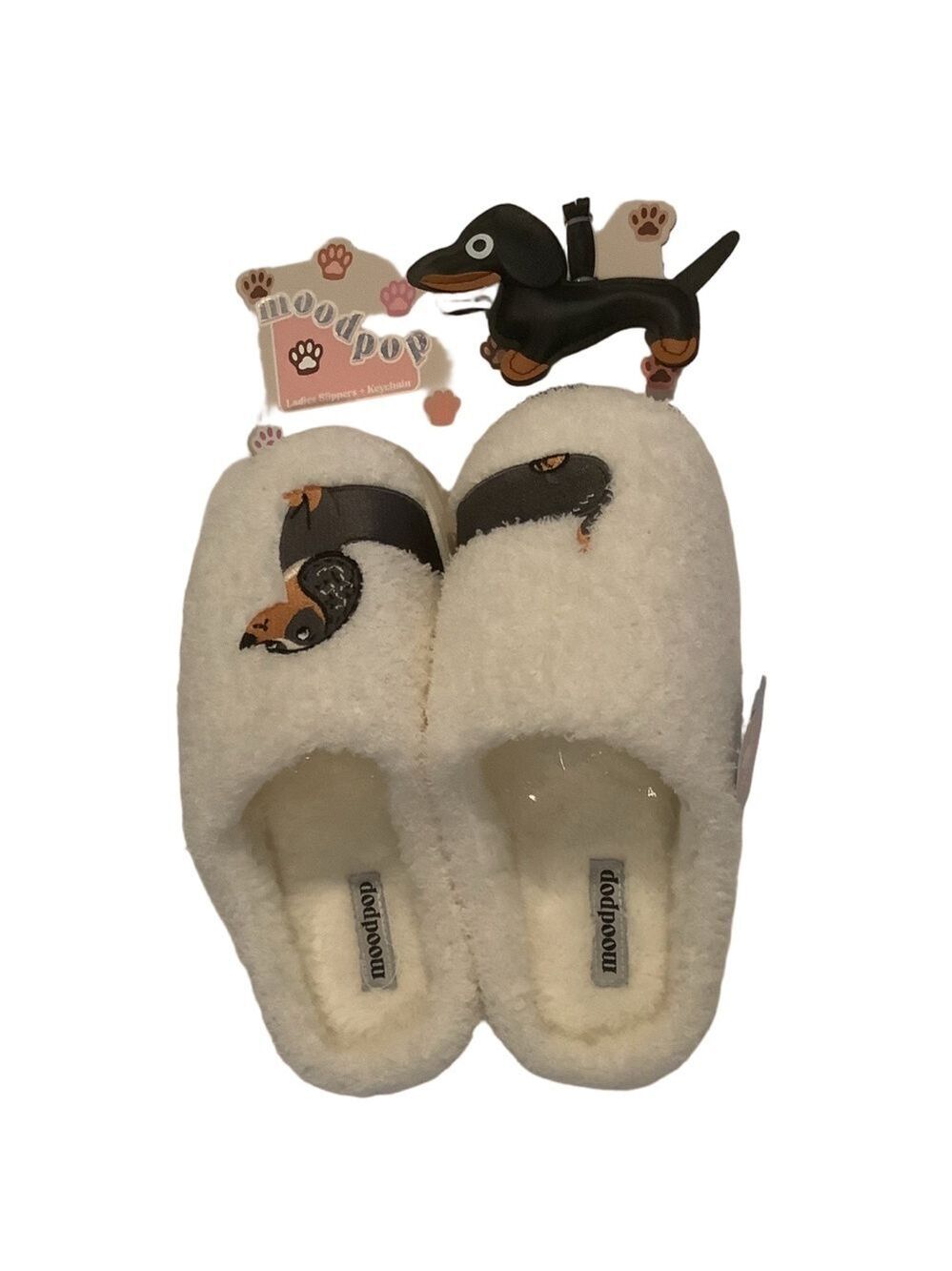 Moodpop Dachshund Doxie Dog Memory Foam Slippers & Keychain New